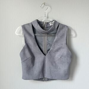 SEEK The Label Gray Faux Suede Cropped Vest Top Size M